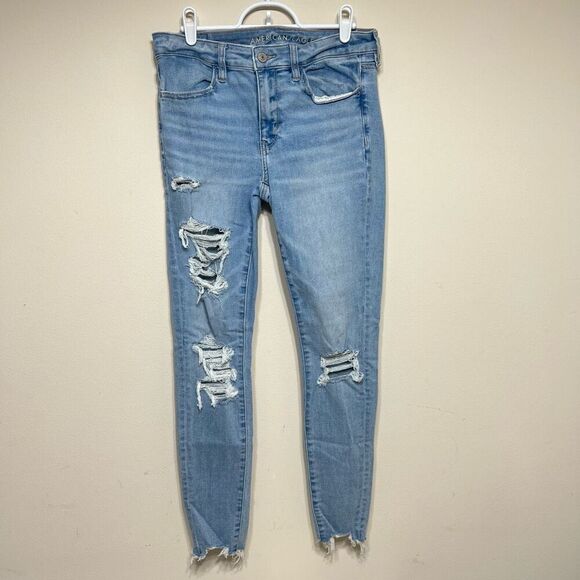 American Eagle Light Wash Distressed Jeggings Skinny Jeans 6 - Picture 1 of 10